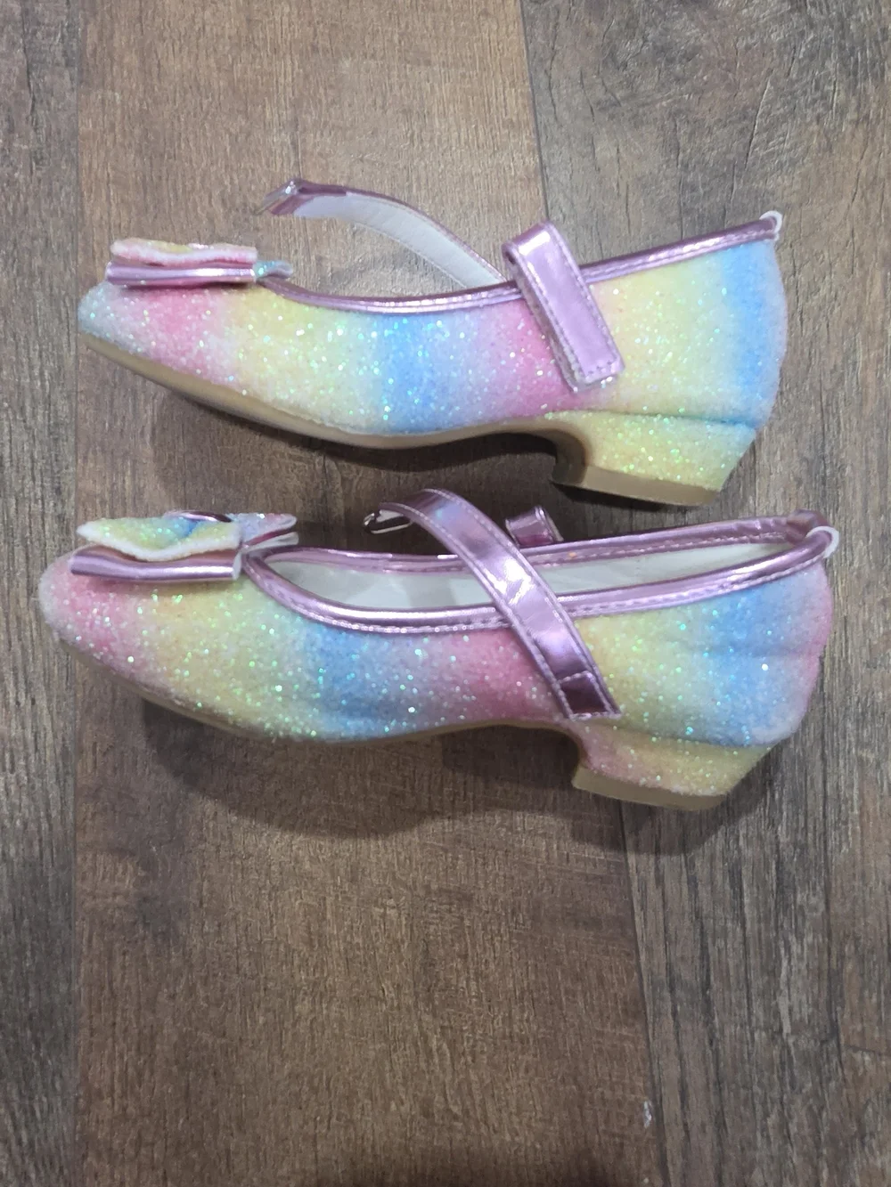 Girls Glitter Rainbow Bow Mary Jane Dress Shoes - Pink